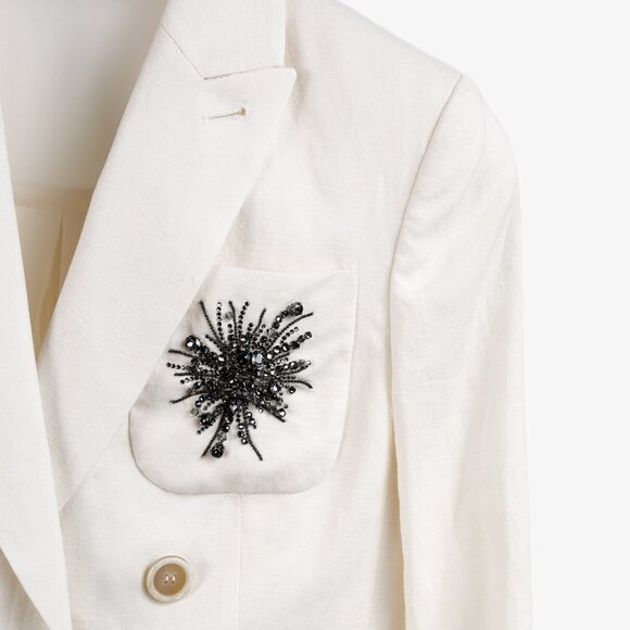 Brunello Cucinelli SS/17 Cream Linen Crystal-Embellished Double-Breasted Blazer - Picture 5 of 15